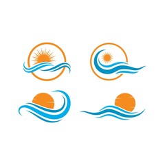 Water Wave with the sun natural icon Logo Template. vector Icon illustration