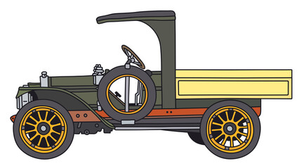 The vectorized hand drawing of a vintage green lorry truck