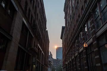 Downtown Boston, MA on a summer day at Dusk