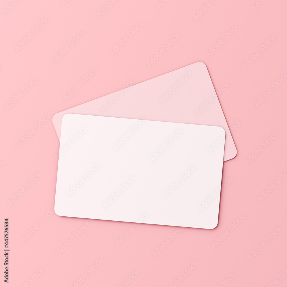 Poster blank business card isolated on pink pastel color background minimal conceptual 3d rendering