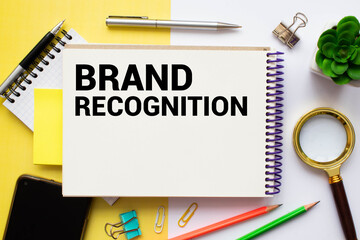 text Brand Recognition on a small chalk board as a business concept