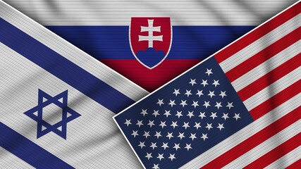 Slovakia United States of America Israel Flags Together Fabric Texture Effect Illustration