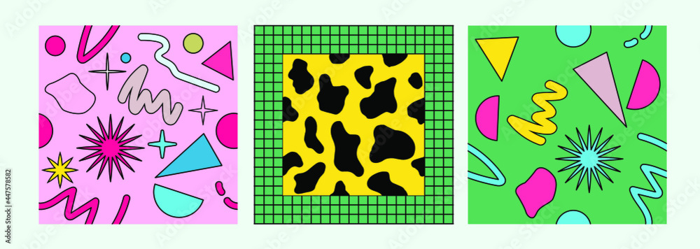 Aufkleber neo-memphis seamless pattern with different geometric shapes. retro 80's-90's style.