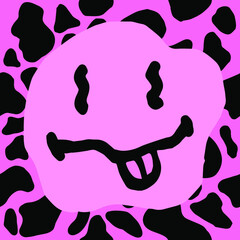 Quirky seamless pattern with melting happy faces in the mood of the 1970's psychedelic style.