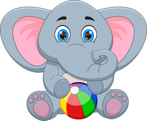 cute baby elephant with inflatable ball