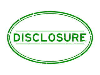 Grunge green disclosure word oval rubber seal stamp on white background