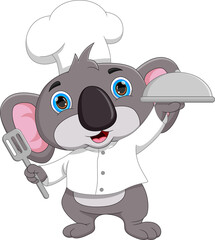 cartoon chef koala carrying food tray © lawangdesign