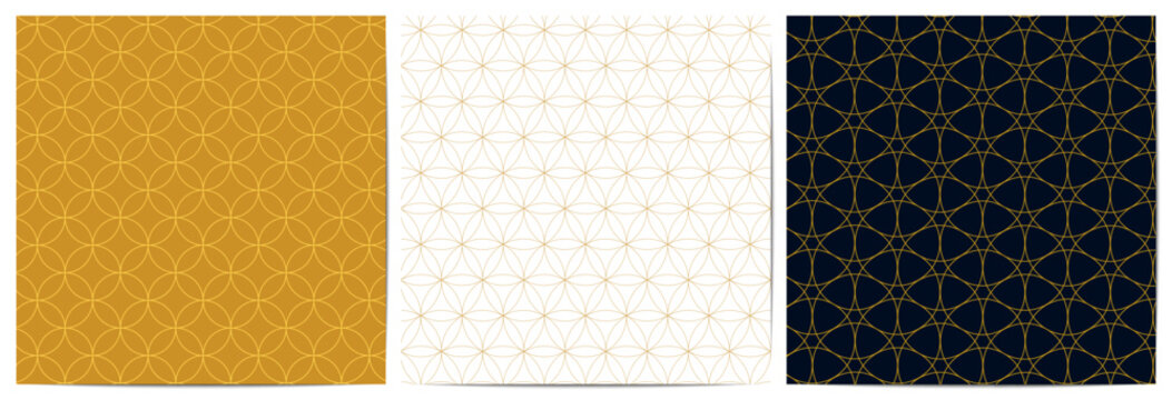    Set of abstract geometric seamless pattern circle overlapping luxury of gold lines background design