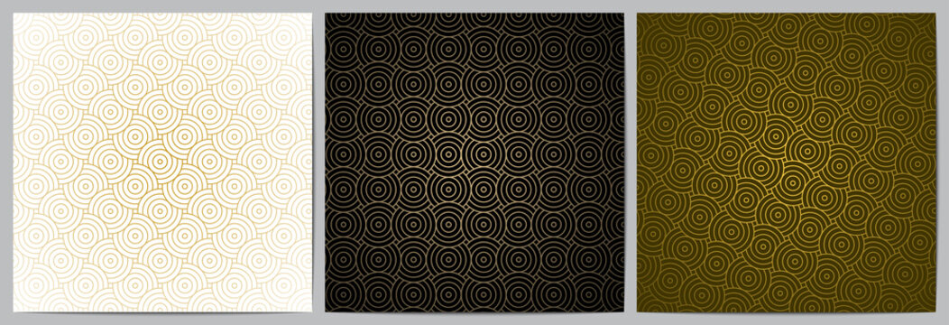  Set of abstract geometric pattern circle overlapping luxury traditional background with golden lines