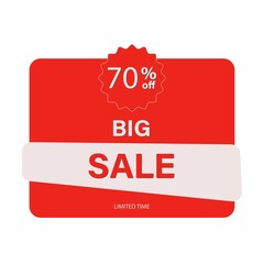 Big sale banner template design. Sale offer price sign. Vector illustration. Discount 70%