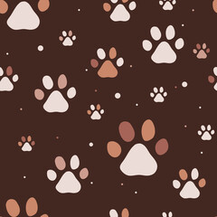 Cat paws seamless vector pattern. Cat paw. Dog paws. Boho colors