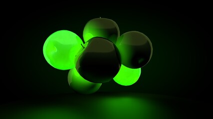 Diseño tridimensional de manzana verde. Ilustración 3d de frutas verdes con diferentes materiales.