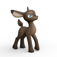 3D Rendering of an Isolated Funny Cartoon Deer