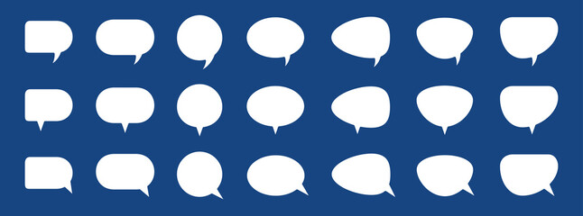 Comic chat speech bubble. Comic talking or conversation bubble. Vector outline illustration set bundle. isolated on dark blue background
