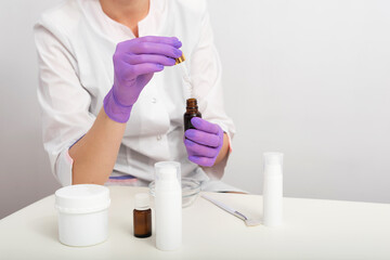 Formulating and mixing skincare for individual use. Cosmetic blank bottle containers and scientific...