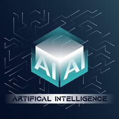 Concept, artificial intelligence, high technologies of the future. Vector illustration with abstract elements. Design template for web banner and social media. Copy space