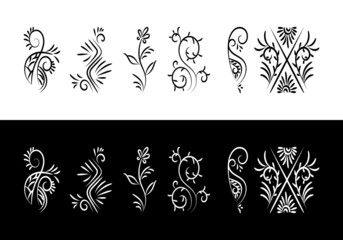 set of decorative elements. vector illustration on white and dark background