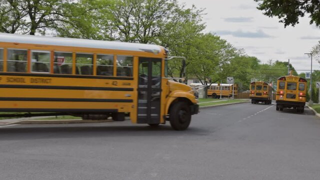 20 MAY 2021 Bensalem Pennsylvania USA : Transport for students children educational yellow school bus on the street