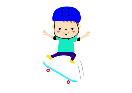 スケートボードでジャンプしている男の子