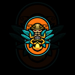 mascot bee with farm hat, wasp, honey bee, monster bee for sports team logo