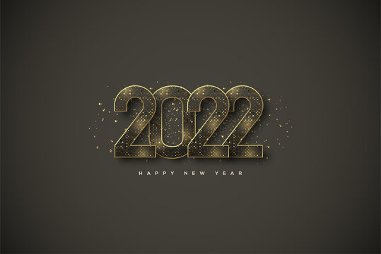Happy new year 2022 with golden black numbers.