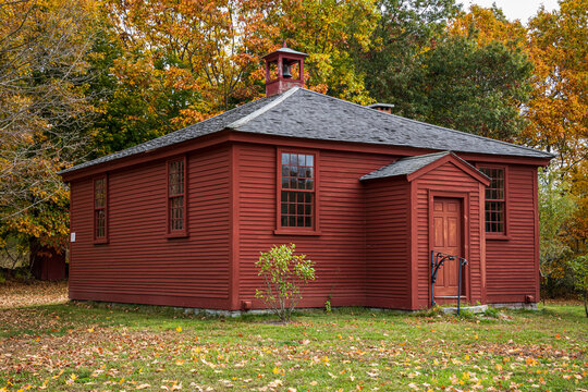 An Old Red School House During Fall