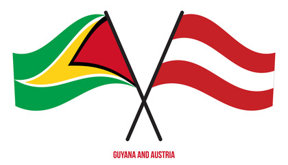 Guyana and Austria Flags Crossed And Waving Flat Style. Official Proportion. Correct Colors.