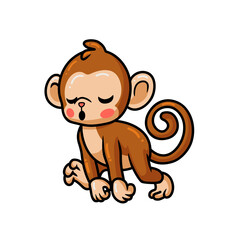 Cute tired baby monkey cartoon