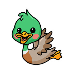 Cute little duck cartoon flying