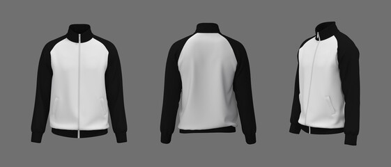 Blank raglan tracksuit jacket mockup, 3d illustration, 3d rendering