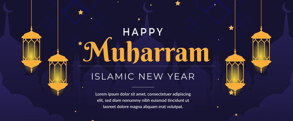 happy muharram islamic new years greeting card