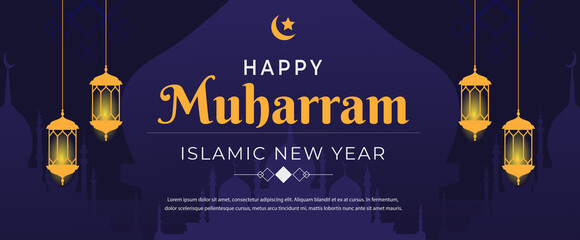 happy muharram islamic new years greeting card
