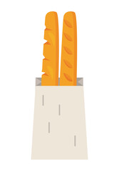 Isolated baguette breads in bag