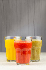 Variety of fruit juices. Fruit smoothies.