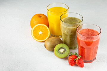 Fototapeta premium Variety of fruit juices. Fruit smoothies.