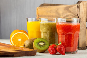 Variety of fruit juices. Fruit smoothies.
