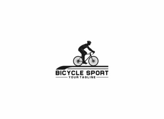 logo for sports cycling with illustration of a cyclist riding his bicycle