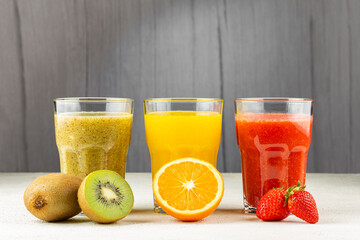 Variety of fruit juices. Fruit smoothies.