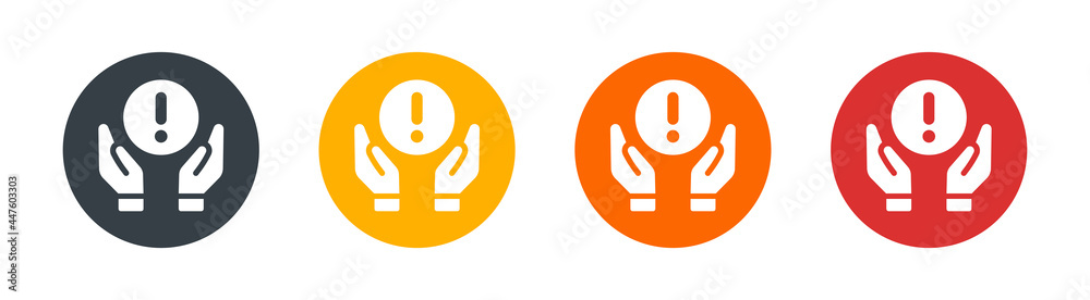 Poster attention vector icon. hands holding exclamation mark symbol. important concept.