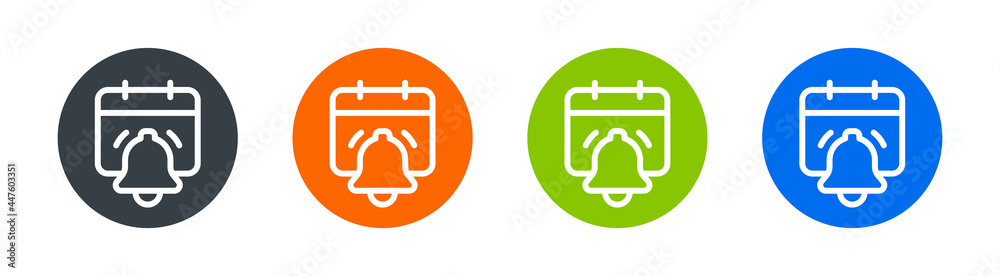 Aufkleber calendar date notification icon. event reminder sign. calendar with bell symbol on circle design.