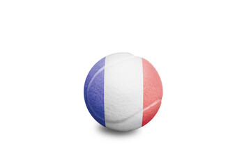 Tennis ball with the coloured national flag of France  on the white background	