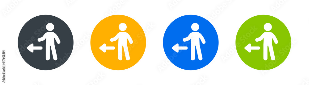 Aufkleber Left way icon. Human pointing with arrow on left icon vector illustration.