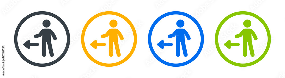 Aufkleber left arrow icon. person standing with arrow on the left icon vector illustration