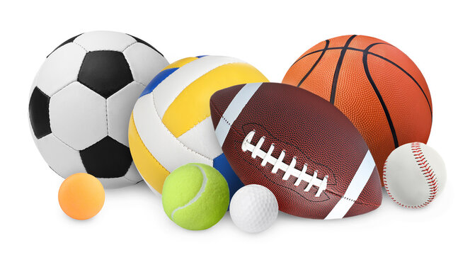 Group of different sport balls on white background © New Africa