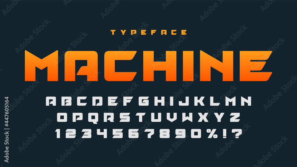 Poster racing display font design, dynamic alphabet, letters and numbers