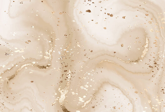 Fluid marble canvas abstract painting background with gold dust texture. 