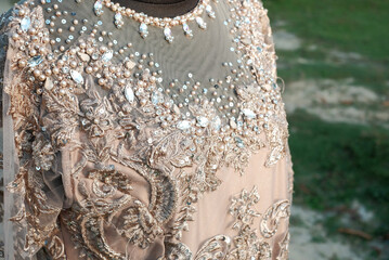 sequins wedding dress with lace