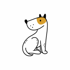 Funny dog in doodle style. Vector character with contour line.