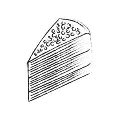 Ink drawing piece of dessert cake in the section. Vintage graphics and handwork. Black sketch outline.
