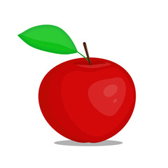 Bright red apple with a leaf isolated on a white background. Flat vector illustration